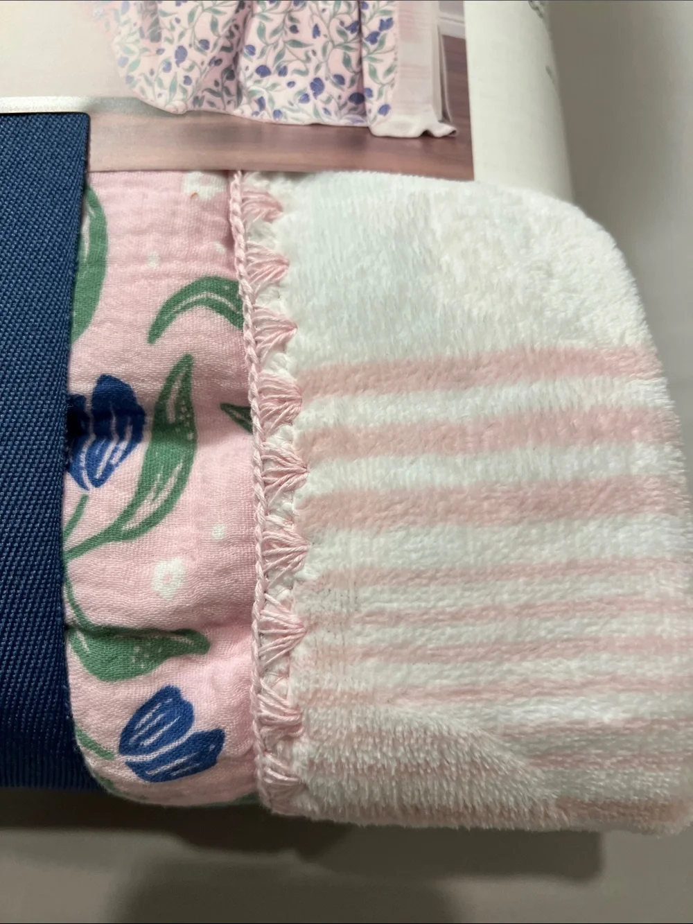 Pink Floral Cotton Gauze Throw with Plush Reverse
